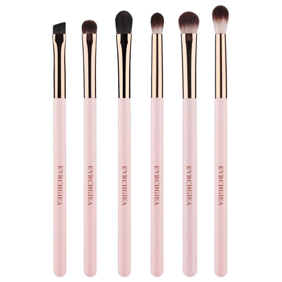 Eye Makeup Brush Set, 6 Pcs Professional Blending Eyeshadow Makeup Brushes for Concealer Eyebrows Eyeliner, Soft Hairs & Wood Handle (Baby Pink 6pcs)