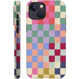 Case Compatible with iPhone 15,Hybrid 2-Layer Hard Shell,Shockproof Soft for Girl Women,Mixed Color Checkerboard