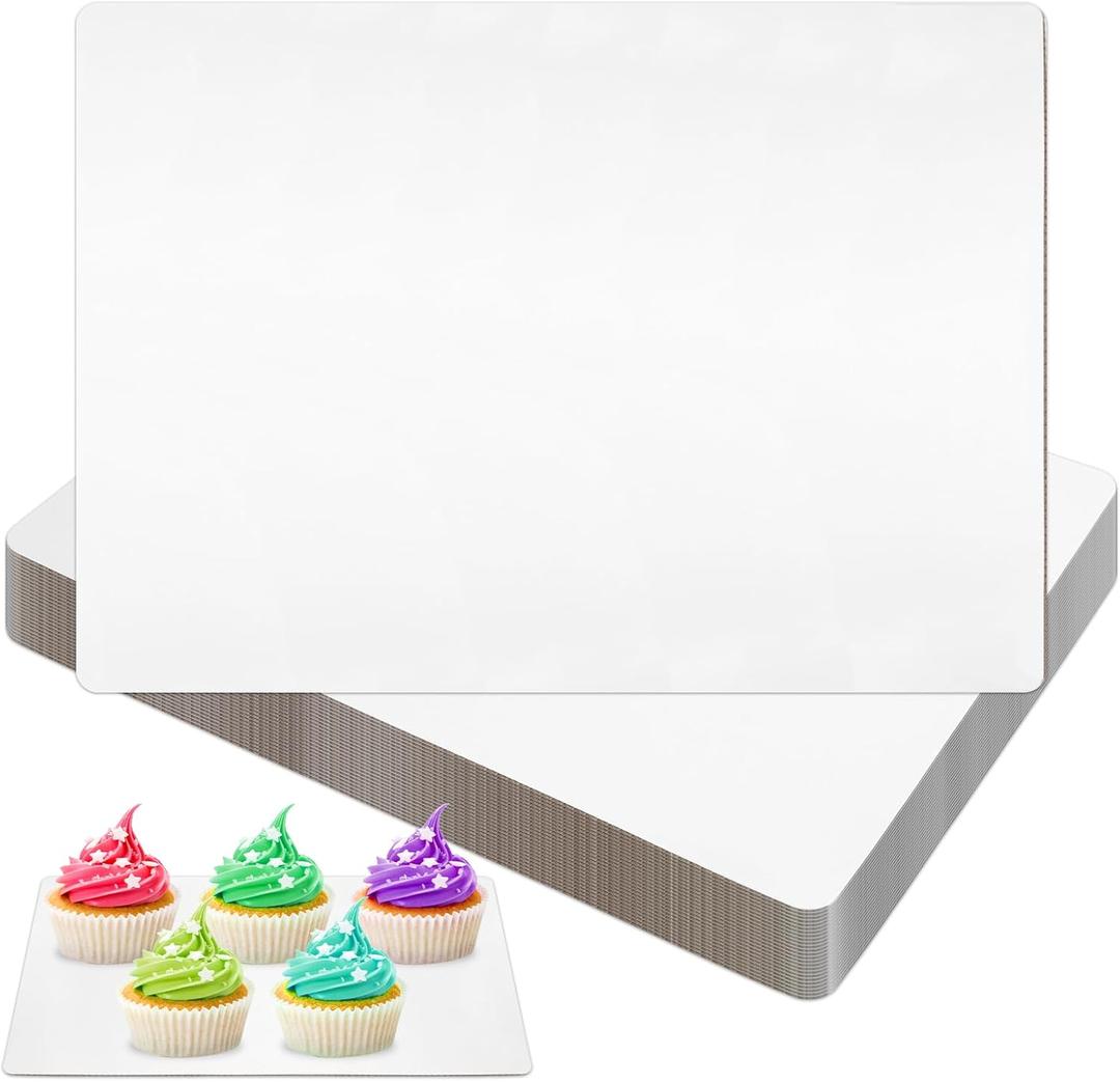 25 Pack Cake Boards Rectangle - 13.38" x 9.84" Quarter Sheet Cake Board - Disposables Greaseproof Cake Cardboard -Corrugated Single Wall Cake Pad for Desserts, Cupcakes, Pizza, Pies