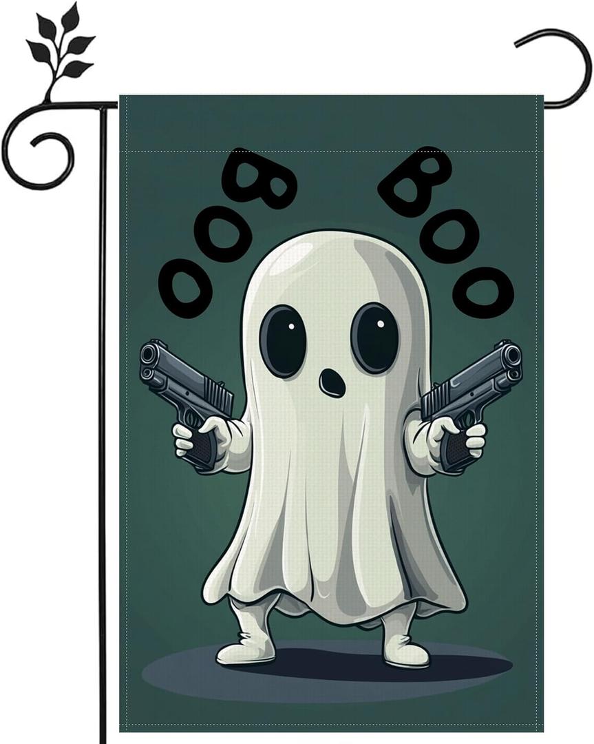2 x Halloween Ghost Garden Flag Double Sided Outside, Boo Black Yard Outdoor Decorative Flag 12x18 Inch
