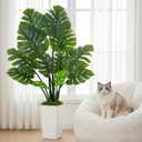UPBUD Artificial Monstera Deliciosa Plant, 5FT Fake Tropical Monstera Tree with White Pot & 12 Lifelike Leaves, 60in Tall Faux Floor Trees Fake Plants for Indoor Outdoor Office Living Room Decor