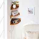 Demigo Corner Shelf Wall Mount Set of 3, Solid Acacia Wood Round Floating Corner Shelves for Storage and Display, Hanging Wood Shelves for Bedroom, Kitchen, Living Room, Bathroom (Brown)
