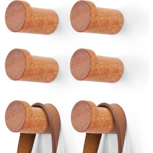 Wooden Coat Hook Wall Mounted (6 Packs) Hat Hooks, Single Coat Hat Rack Wall Mount, Wood Coat Hanger for Hanging Hat, Towel, Bag, Rope (Brown, 2" Set 6)