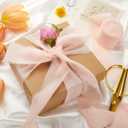 3 x Blush Pink Ribbon, 6 Rolls Pink Ribbon for Flower Bouquet/Gift Wrapping, 1 1/2 inch x 7Yd Handmade Fringe Chiffon Silk Ribbons for Crafts, Wedding, DIY Crafts for Mothers Day