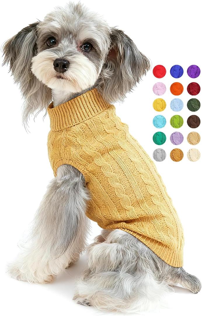 Dog Sweater for Small Medium Large Dogs - Warm Winter Turtleneck Knit Dog Sweaters Soft Pet Cat Clothes Christmas Coat Indoor Outdoor Use for Puppy Kitten Male Female Girl Boy Pets (Khaki Apricot)