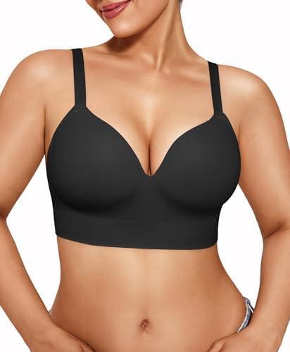 Popilush Plus Size Bras for Women No Underwire Supportive Push Up Bralettes Wireless Full Coverage T-Shirt Bra (46B-D) Black, 3XL