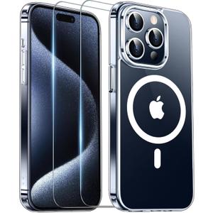 Temdan Magnetic for iPhone 15 Pro Case,[Compatible with Mag-Safe][Anti-Yellowing][10FT Military Grade Drop Protection] Slim Fit Yet Protective Shockproof Bumper Phone Case 6.1 inch 2023-Clear