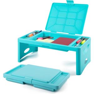 Loddie Doddie Foldable Lap Desk for Kids & Adults - Teal Blue Portable Plastic Table with Storage Pocket & Trays - Bed Desk, Car Tray & Travel Lap Table
