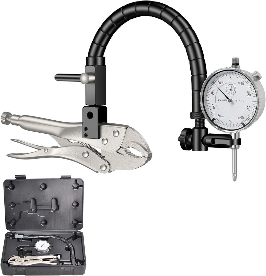 Disc Brake Rotor and Ball Joint Runout Gauge Set, Automobile Brake Disc Flatness Measuring Tool with 01" Range, 0.001" Resolution Indicator and 360 Deg Flexible Stem Holder