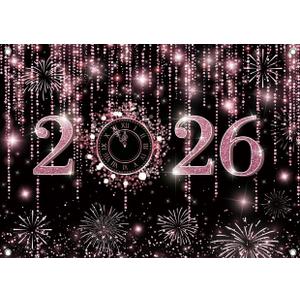 LYCGS 94.4''x 70.8''Fabric Pink Happy New Year Photography Background 2026 New Years Eve Party Decor Banner X-488