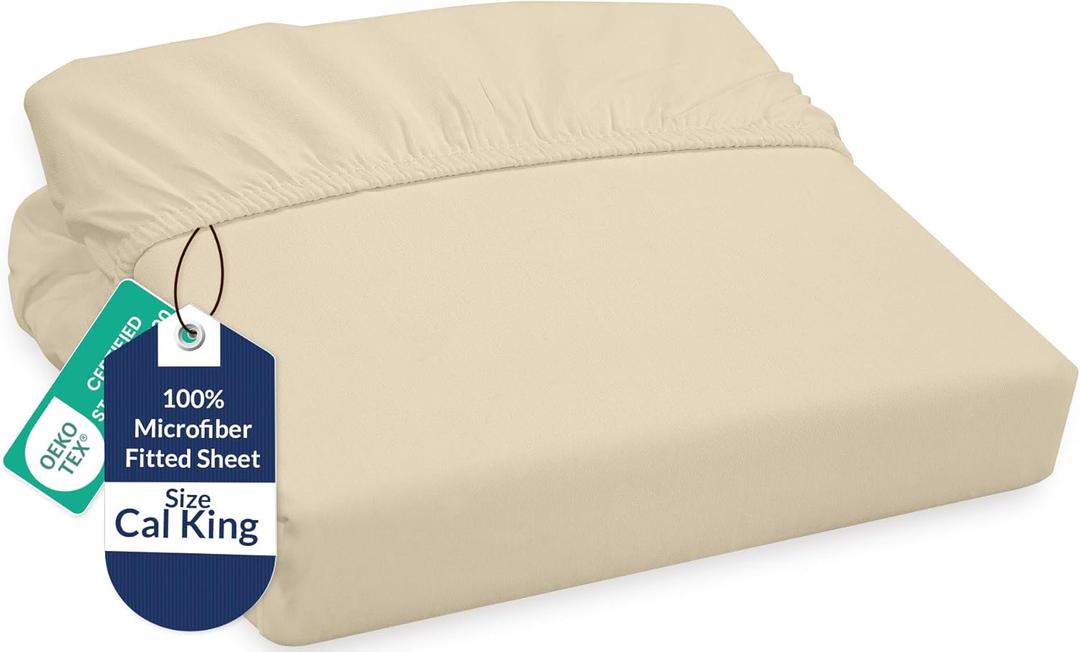 Royale Linens Fitted Sheet California King - Ultra Soft 1800 Brushed Microfiber - Hotel Luxury Bottom Sheets - Wrinkle Free & Fade Resistant - Deep Pocket Fitted Sheet Only (King Cal, Sand)