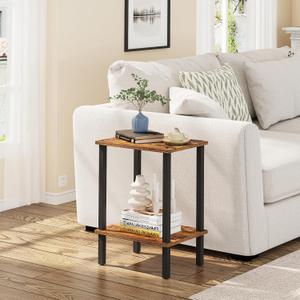 TUTOTAK End Table, Side Table, Nightstand, 2-Tier Storage Shelf, Sofa Side Table for Small Space, Living Room, Bed Room Brown and Black TB01BB034