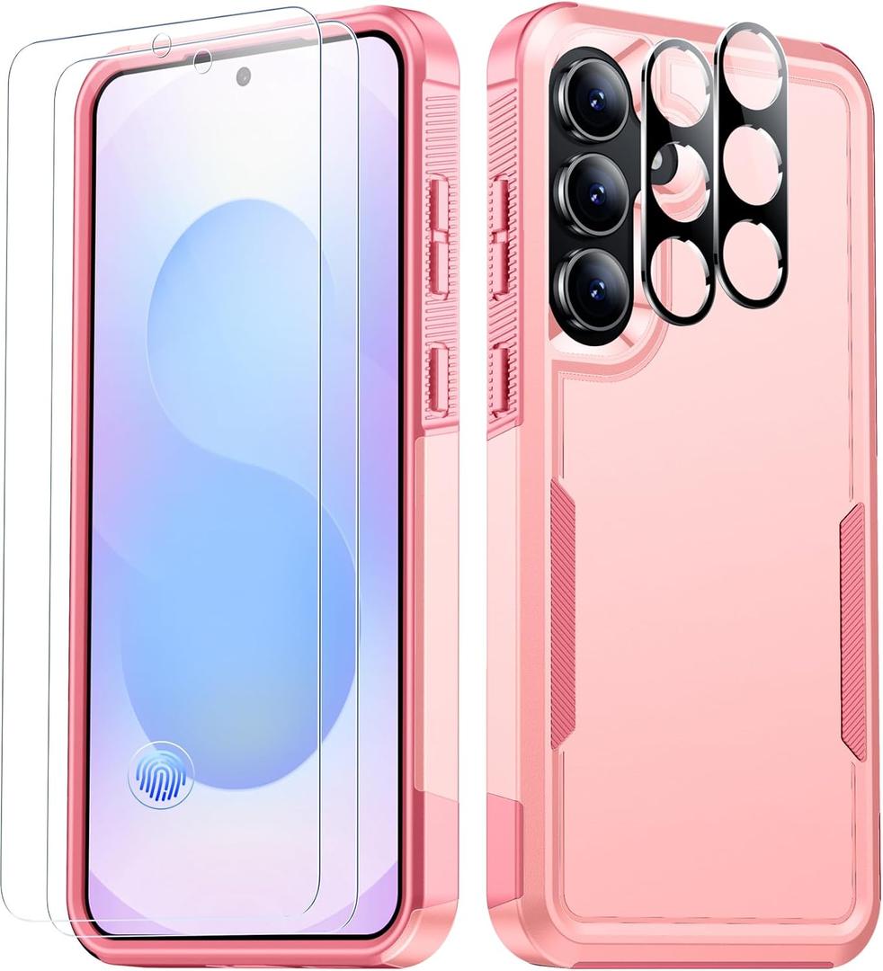 SPIDERCASE Designed for Samsung Galaxy S25 FE Case,[10 FT Military Grade Drop Protection],2 Pack [Tempered Glass Screen Protector+Camera Lens Protector] Heavy Duty Shockproof Case,Pink