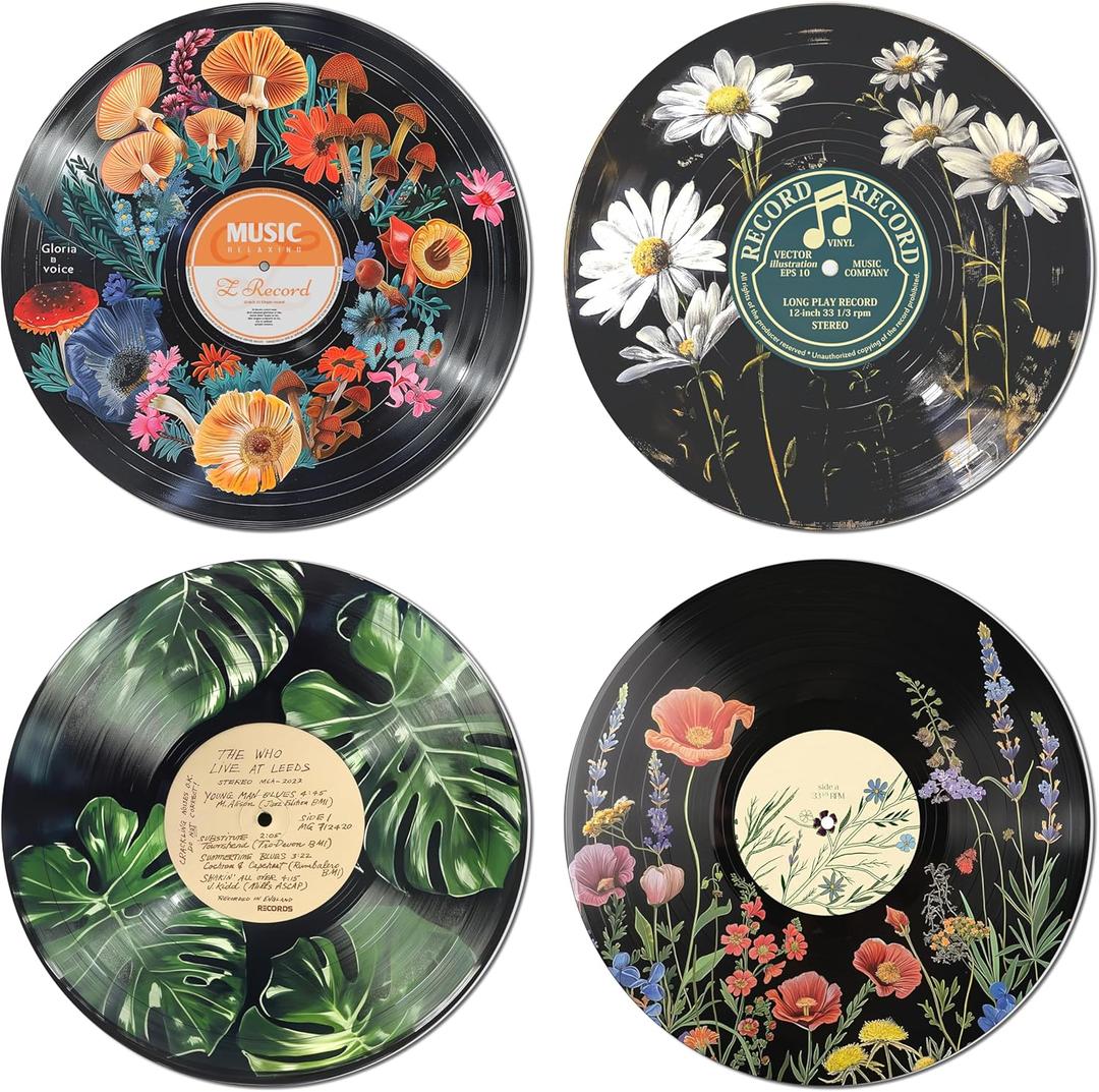 HK Studio Hippie Decor, Posters for Room Aesthetic - Botanical Wall Art, Record Decor, 4pcs 12"