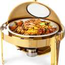ROVSUN 6 QT Round Chafing Dish Buffet Set, Roll Top NSF Stainless Steel Buffet Warmer Chafers and Buffet Warmers Sets with Thick Frame for Catering Events Parties Weddings Dinners,Gold