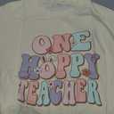 Easter Teacher Shirt for Women One Hoppy Teacher Shirt Easter Bunny Teach Top Retro Teaching Tee Easter Day Gift Apricot, Size: L