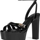 Platform High Heels for Women 5.3 Inch Chunky Block Heel Open Toe Sandals | Perfect for prom, weddings and summer events with stable platform design, cushioned footbed and stylish party look. (Black)