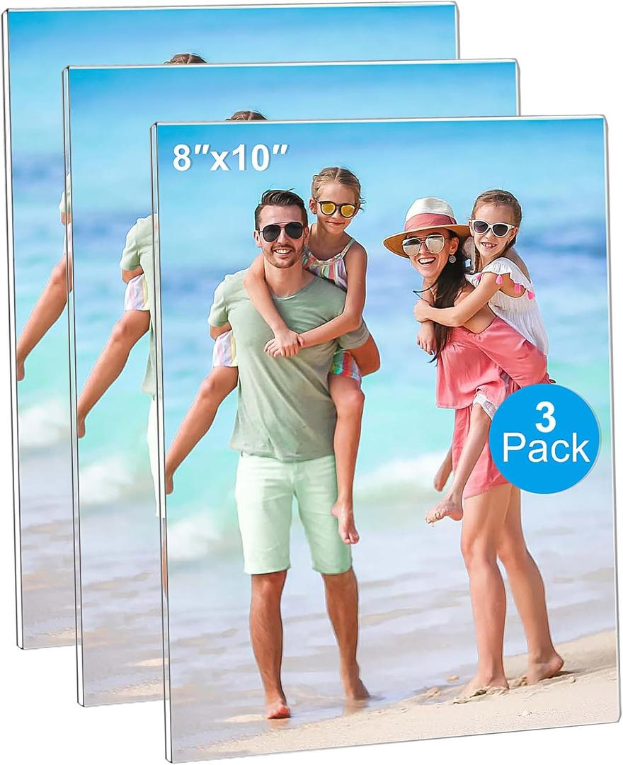 Magnetic Picture Frames for Refrigerator 8x10 Inch, Magnetic Photo Holders for Fridge, 3 Pack Acrylic Magnetic Picture Frame for Displaying Frames,Children Artworks (Clear)
