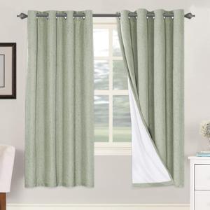 H.VERSAILTEX Linen Blackout Curtains 72 Inches Long 100% Absolutely Blackout Thermal Insulated Textured Linen Look Curtain Draperies Anti-Rust Grommet, Energy Saving with White Liner, 2 Panels, Sage