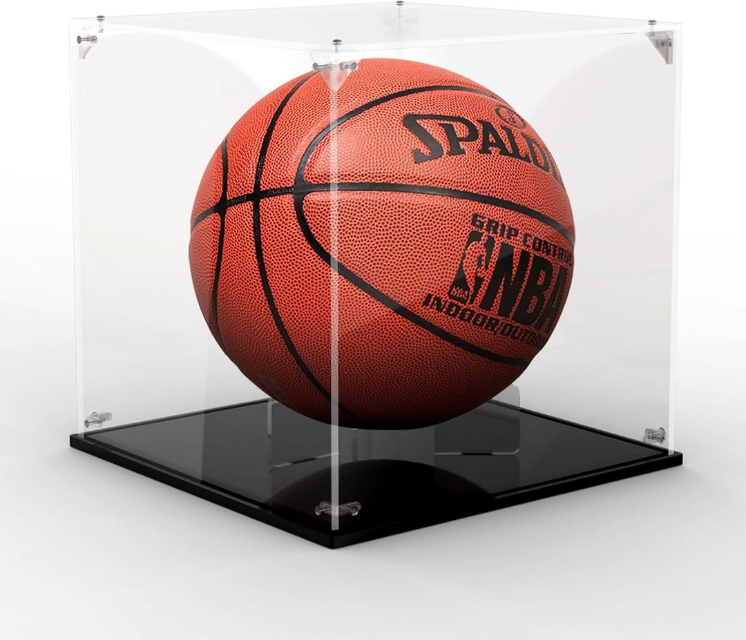 Basketball Display Case, Clear Acrylic Basketball Holder Stand Box - UV Protected Display Case for Basketball Autographed Ball, Car Models, Dolls, Memorabilia - 10.8" Full Size