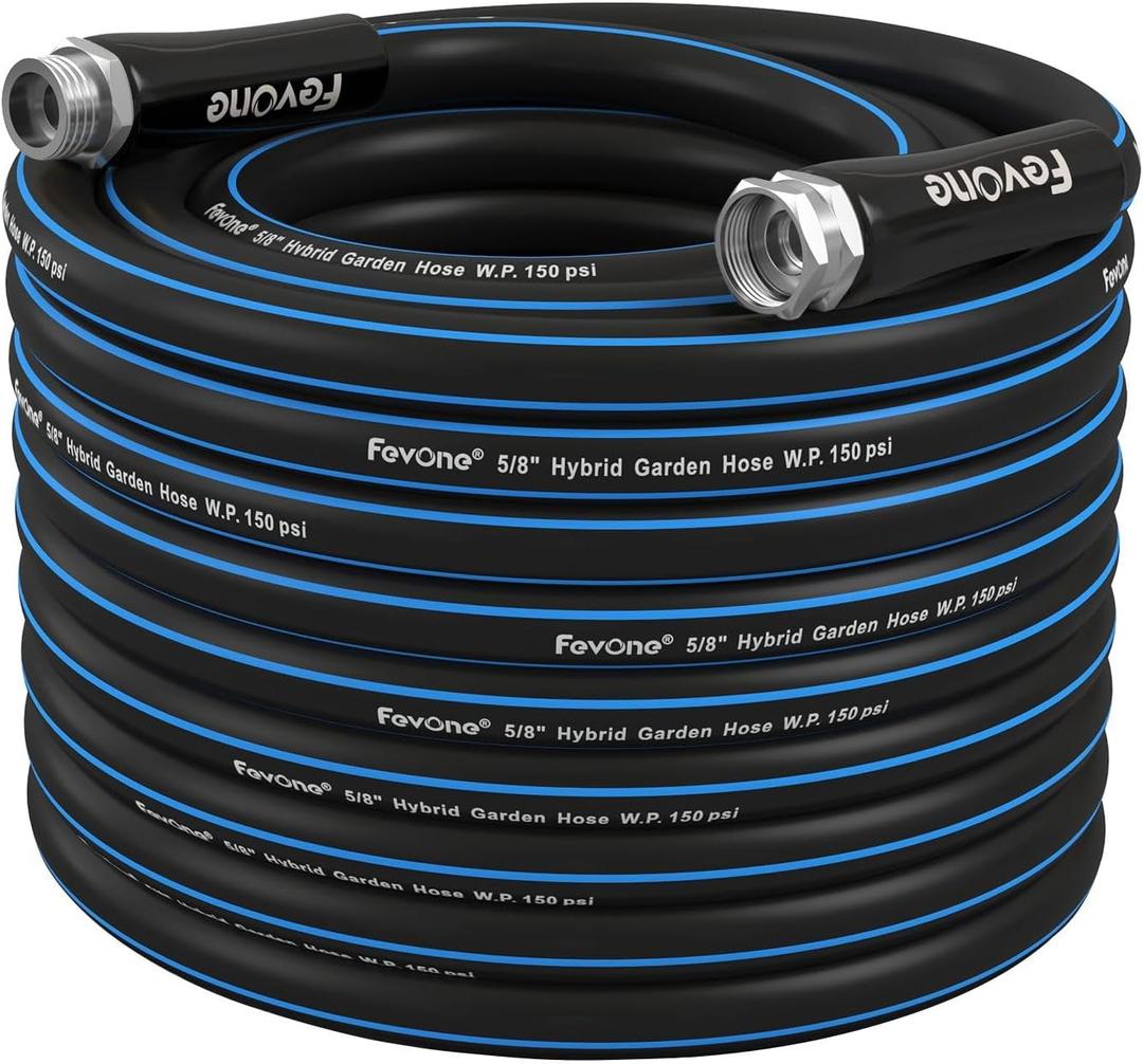 Fevone 75 ft Garden Hose, Lightweight and Flexible, Heavy Duty Water Hose - 5/8" ID, Burst 600 Psi, Hybrid Polymer, Kink Resistance, Flexible, Leak Free, 3/4" GHT Aluminum Fittings
