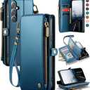 Defencase Compatible with Galaxy A35 5G Case Wallet with RFID Blocking Card Holder for Women Men, PU Leather Magnetic Snap Flip Zipper Strap Wallet Phone Case Fit for Samsung Galaxy A35 5G, Dark Blue