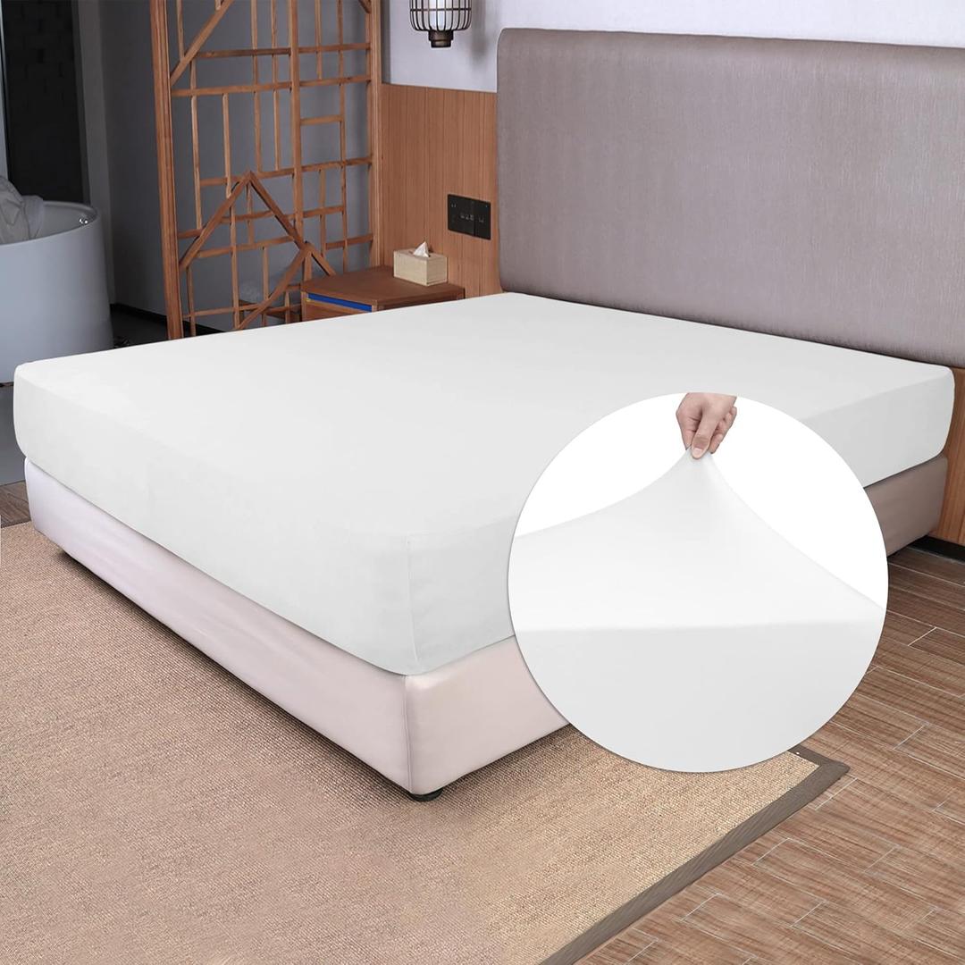 Soft Stretch King Size Fitted Sheet Only - Jersey Knit, 4-Way Stretchy Snug Fit, Wrinkle Free & Stay in Place, No More Slipping Off for Mattress, Soft & Comfortable - White, King
