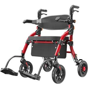Rollator Walkers for Seniors with Seat, 2-in-1 Walker Wheelchair Combo, Foldable Rolling Walker with Seat, Wheelchairs for Adults 400 lbs Capacity, Adjustable Height