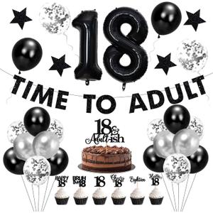 Holkcog 30pcs 18th Birthday Decorations for Boys, Black Happy 18th Birthday Banner, Hide The Car Keys, Bruh I'm 18 Cupcake Topper, Black Cake Topper, Sixteen Bday Decor Ceiling Wall Sign, 18 Party Men