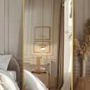 Antok Full Length Mirror, 71"x32" Floor Mirror Freestanding, Arched Floor Standing Large Mirror Full Body Mirrors with Stand for Bedroom, Hanging Mounted Mirrors for Living Room, Gold