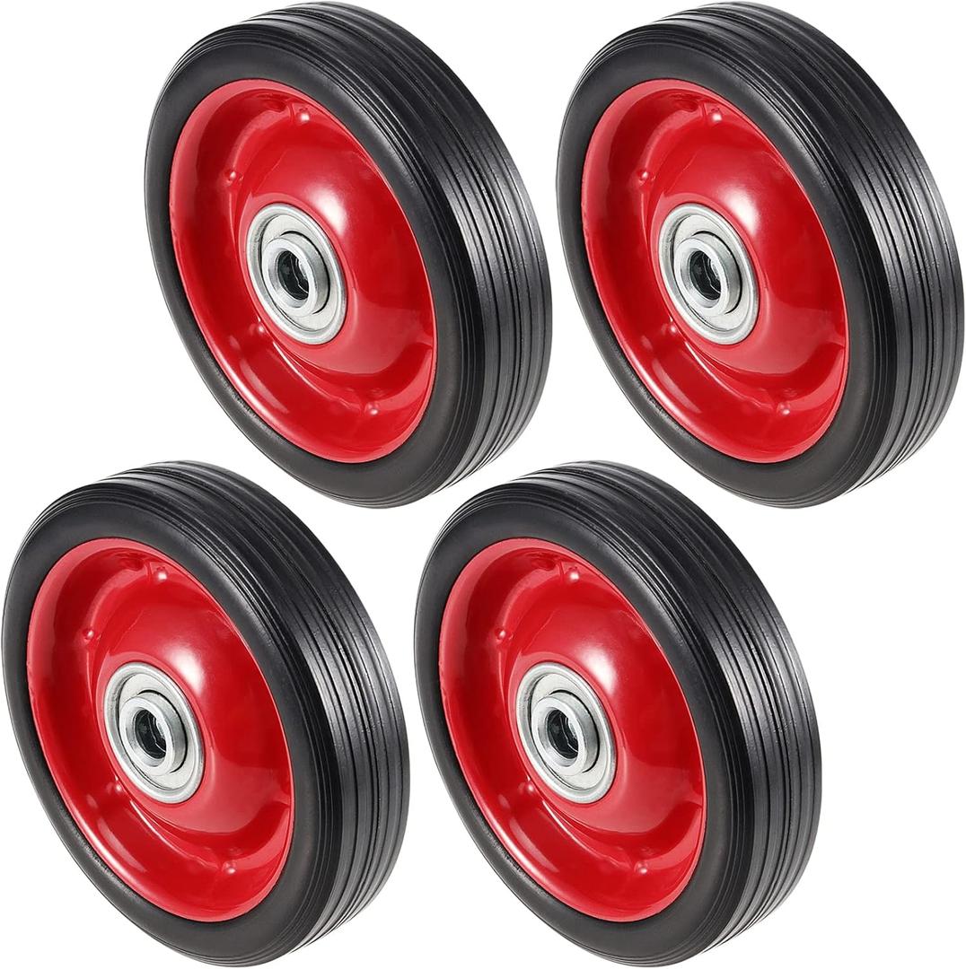 SEUNMUK 4 Pack 5" x 1.5" Solid Rubber Flat Free Tire, Premium Hand Truck Tires with Ball Bearings, 1/2 Inch Axle Hole, 88 lbs Capacity
