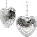 Heart Shaped Disco Ball Decor - 2 Pack 6 Inch Hanging Mirror Ball for Room Decor, Retro 70s Disco Party Decorations for Bachelorette, Wedding, Valentines Day, Birthday, Silver