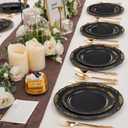 DaYammi 60PCS Black and Gold Plastic Plates, Heavy Duty Black and Gold Disposable Plates Premium 7.5 inch Dessert Cake Salad Appetizer Plate Hard Plastic Plate Disposable for Party Wedding