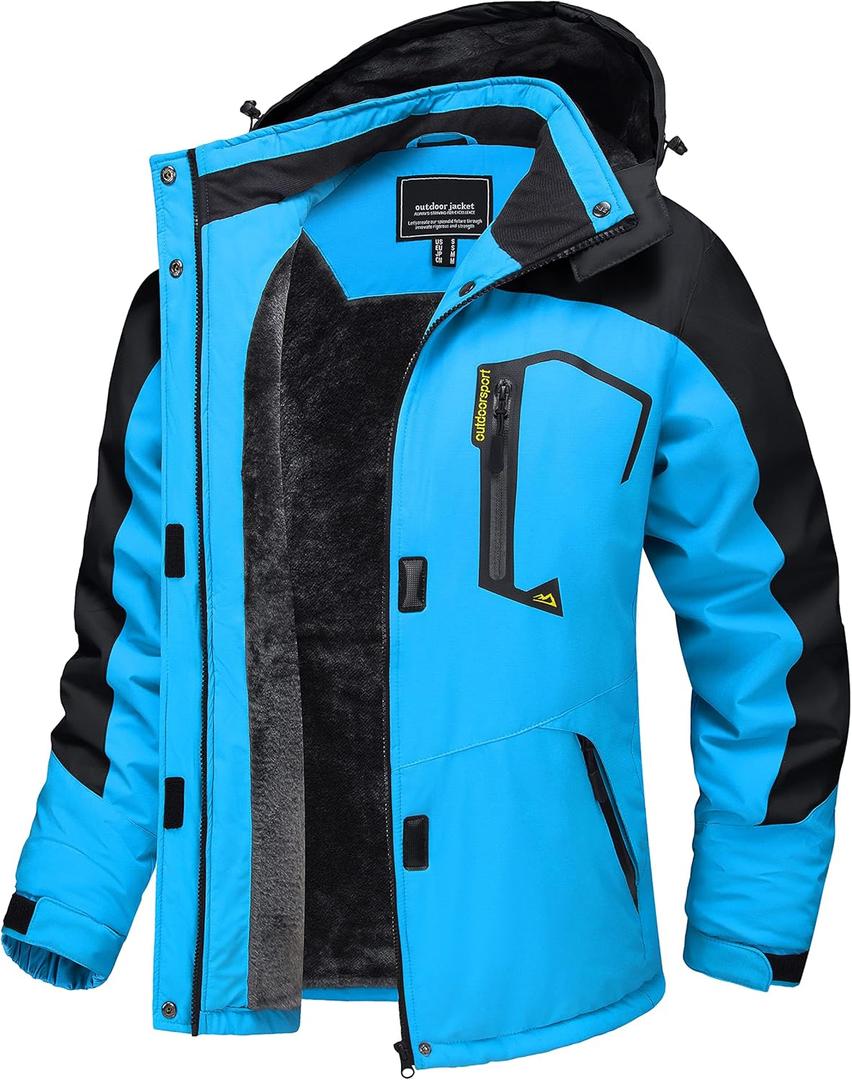 TACVASEN Women's Winter Jacket Waterproof Ski Jacket Snow Coat Warm Fleece Rain Jacket with Hood Windbreaker (X-Large, Blue Black)