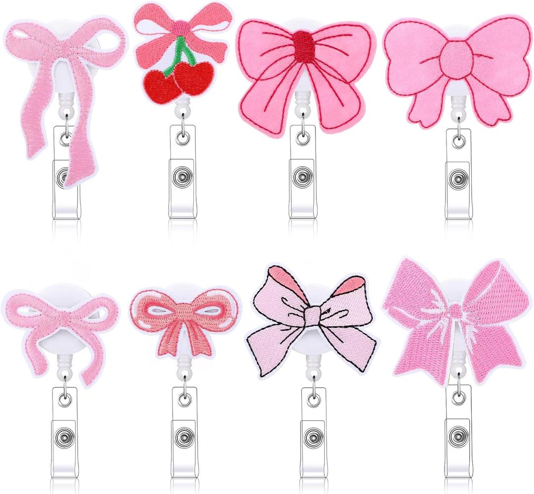 Pink Bow Nurse Badge Reel Retractable Badge Holder Alligator Clip Accessories for ID Card Nursing,Medical Worker,Student,Teacher (8pcs Pink)