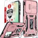 LeYi for Samsung Galaxy S25-FE Case: Samsung Galaxy S25 FE Screen Protector with Galaxy S25 FE Case, Magnetic Kickstand, Heavy Duty Shockproof Celular Cell Cover para S 25 FE, Rose Gold