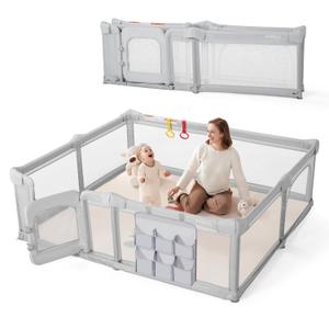 Foldable Baby Playpen for Toddlers & Babies, Large Play Yard with Mat, 79"x71" Extra Large Safety Playpen for Indoor Outdoor, Anti-Escape Dual Door Play Pen for Infants,Grey