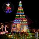 23FT Outdoor Flag Pole Christmas Tree Light Kit, 630 LED FlagPole Christmas Tree Lights with Star Topper 8 Modes, Flag Pole Waterfall Christmas Lights with Ring for Flagpole Xmas Decorations Yard