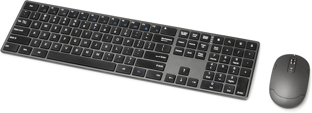 Amazon Basics Ultra Premium Wireless Keyboard and Mouse Combo, Rechargeable, Full-Size with Number Pad, Sleek Design, Plug and Play, Quiet Typing, 2.4GHz USB Receiver, Black
