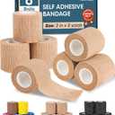 AZEN 8 Pack Self Adhesive Bandage Wrap, 2" X 5 Yards Elastic Cohesive Bandage Wrap, Skin Color Athletic Tape, Vet Wrap, Ankle Tape, Tattoo Grip Tape Wrap