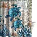 Nautical Blue Sea Turtles Beach Theme Fabric Shower Curtain Sets Bathroom Green Ocean Decor with Grommets and Hooks - 60 x 72 Inch Teal
