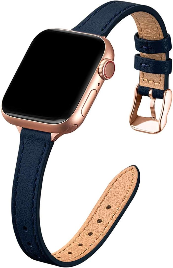 STIROLL Slim Leather Bands Compatible with Apple Watch Band 38mm 40mm 41mm 42mm 44mm 45mm 46mm 49mm, Top Grain Leather Watch Thin Wristband for iWatch Ultra SE Series 10/9/8/7/6/5/4/3/2/1