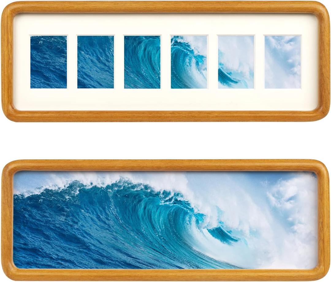 Hans 4"x12" Frames Collage Photo Frame Single Mat with Six 1.5x2.5 Openings and Satin Solid Frame Horizontal or Vertical(6 Openings)