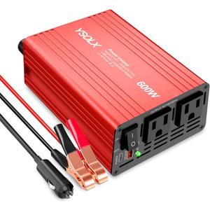 YSOLX 600W Power Inverter, DC 12V to 110V AC Car Inverter with Dual USB C/A Fast Car Charger Adapter (Updated)