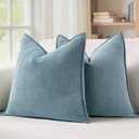 MIULEE Pack of 2 Dusty Blue Decorative Pillow Covers 20x20 Inch Soft Chenille Luxurious Couch Throw Pillows Farmhouse Cushion Covers with Elegant Design for Sofa Bedroom Living Room Summer Home Decor
