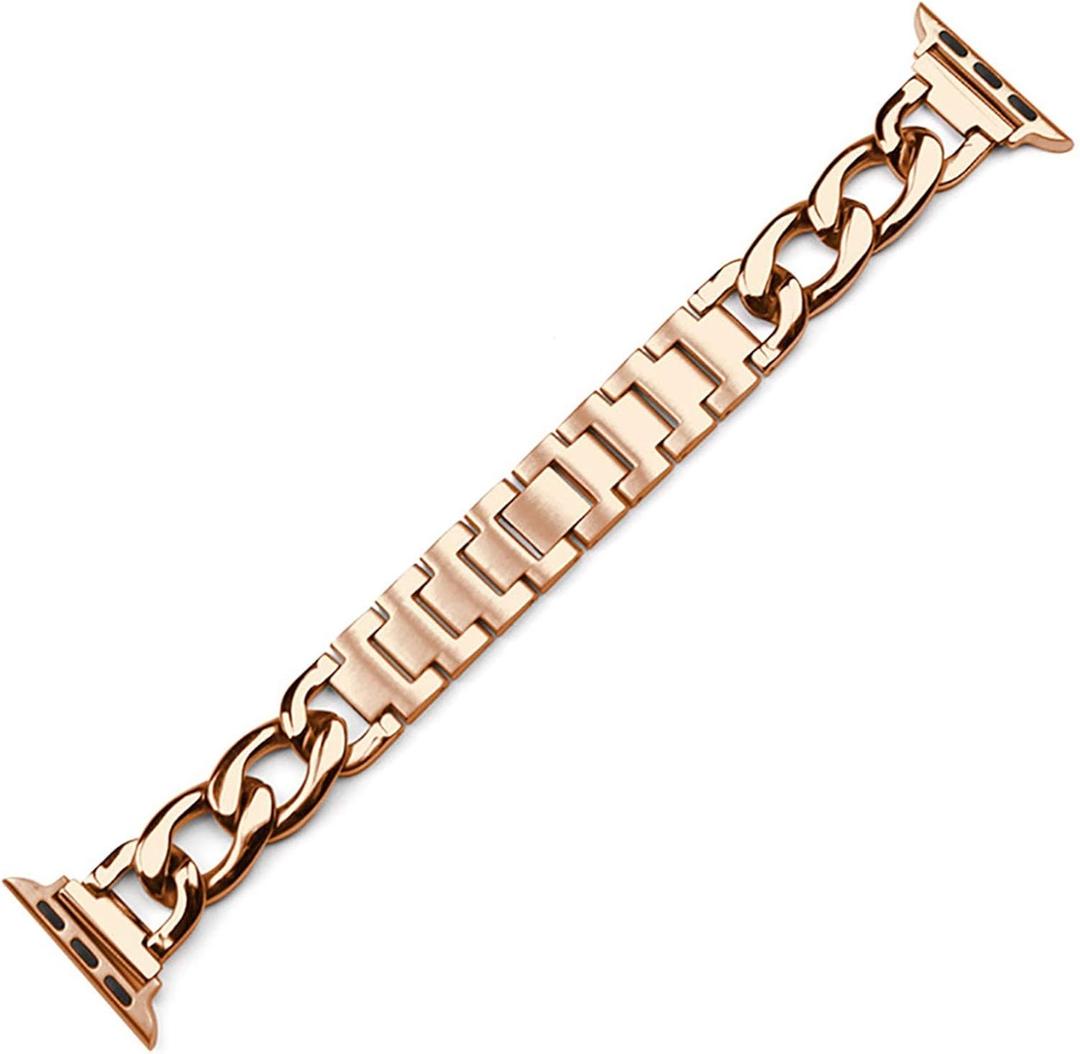 for Apple Watch Band Watch Series 7/6/5/4/3/2/1 Accessories 38mm 40mm 42mm 44mm Belt Loop Bracelet Cowboy Chain Strap Wrist Watchband (Color : Rosegold, Size : 44mm 42mm)