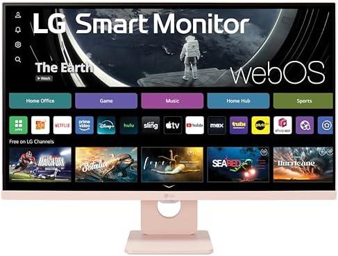 LG 27SR50F-P Smart Monitor 27-Inch FHD (1920x1080) IPS Display, webOS 23, HDR 10, x2 Built-in Speakers, AirPlay 2, Screen Share, Bluetooth, ThinQ App, Remote Control, Pink