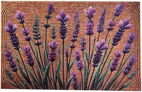 COMCONHMY Floral Front Door Welcome Mat, Aesthetic Cute Flower Doormat, Non-Slip Outdoor Entryway Rug,19”x 31" (12.Lavender Leaf)
