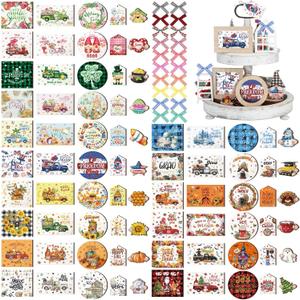Kigley 101 Pcs St Patrick's Day Tiered Tray Decor Set Easter Interchangeable Seasonal Decor Farmhouse Holiday Tiered Tray Decorations Interchangeable Tabletop Decoration for Seasonal Home