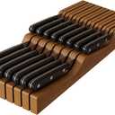 In-Drawer Knife Block Organizer - Bamboo Wood Drawer Knife Organizer-Protecting Knife Organizer Block (Not Included) (Brown, 15 Knives Dock)